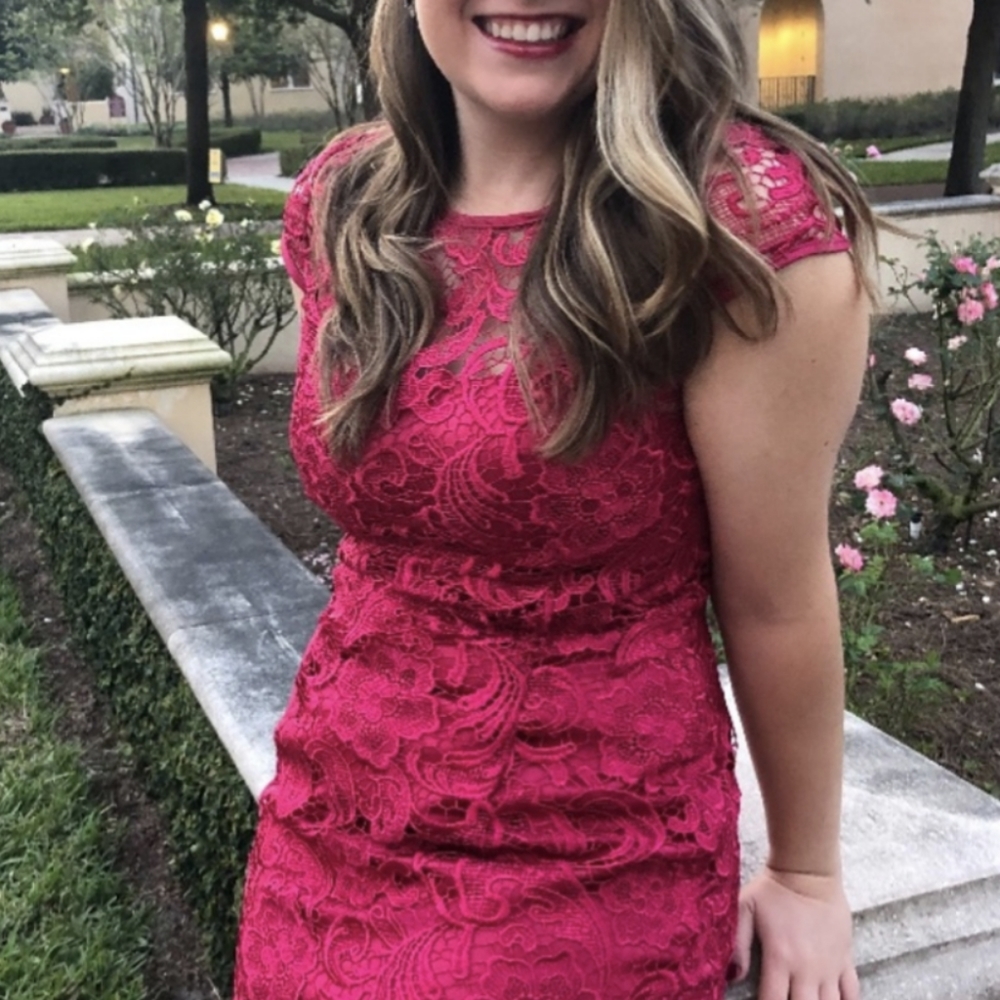 Adrianna Papell Rose Red Lace Illusion Party Dress XS - Picture 11 of 13